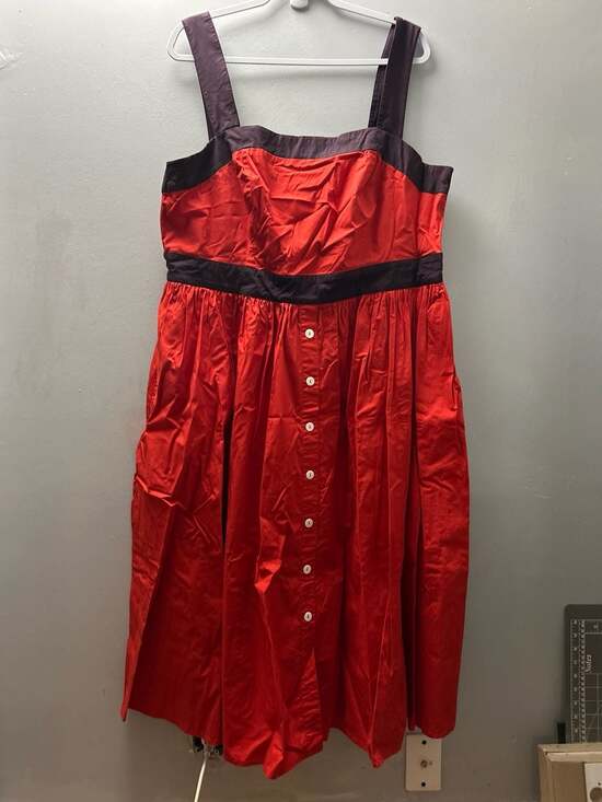 eShakti Dresses & Skirts - eShakti Red and Black Colorblock Cotton Poplin Button-Front Midi Dress